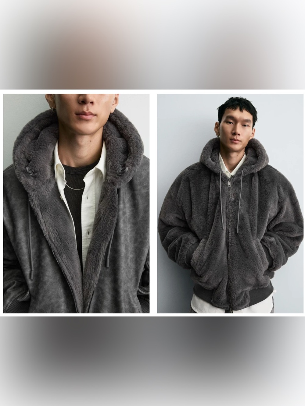 ZARA REVERSIBLE LEATHER BOMBER JACKET GRAY LARGE